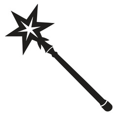 Silhouette of a star shaped magic wand with intricate details against a white backdrop
