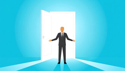 Businessman standing before a large open door