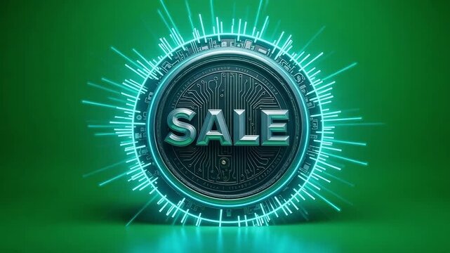 Dynamic futuristic sale announcement pulses with glowing tech energy, perfect for digital promotions and e-commerce events - Powered by Adobe