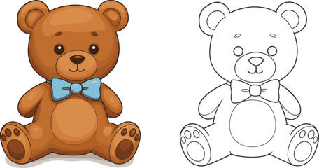Teddy bear clipart, cute toy illustration, vector teddy drawing, stuffed animal art, coloring book teddy, plush bear design, cartoon toy