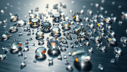 Gleaming diamonds scattered on brushed metallic surface,  luxury,  silver