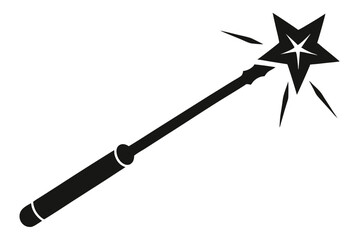 A magical star tipped wand casts small sparks, portrayed as a black silhouette