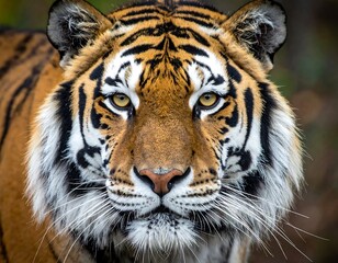 Naklejka premium Close-up of a tiger's face. Powerful gaze