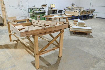 Interior of Wood Processing Industry Featuring CNC Cutting Machines and Wood Processing Equipment