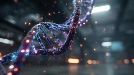 Highly detailed 3D render of a glowing DNA double helix structure