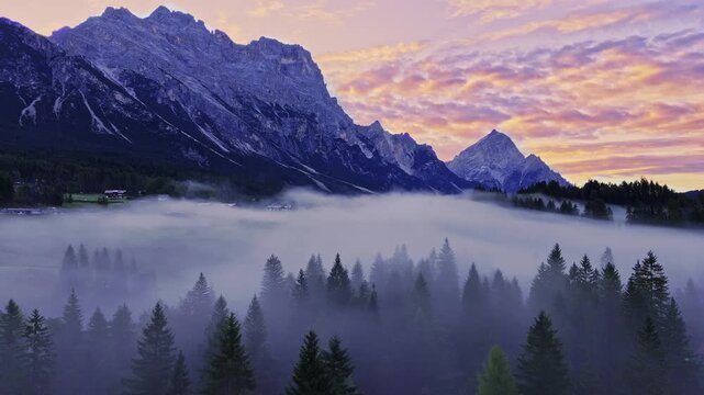 Cortina d' Ampezzo in Italian Alps, Winter Olympics in Italy, winter skiing resort in the Dolomites, Cima Tofana di Mezzo. Autumn morning mountain forest. Beautiful meadow in the Italian Alps . 