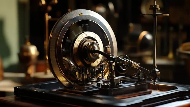 Antique Mechanical Telegraph Machine in a Vintage Workshop.