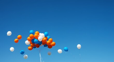 Colorful balloons floating against a clear blue sky celebration concept