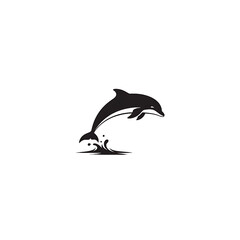 Obraz premium Dolphin Jumping Out of Water Silhouette Icon with Splashes