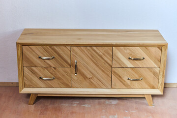 Close-Up of Finished Wooden Products Table and Sideboard
