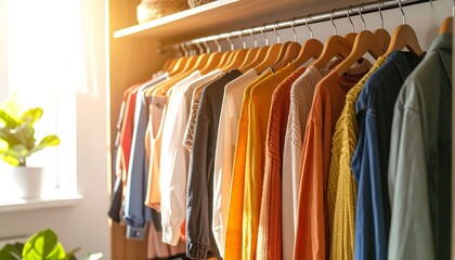 Fototapeta premium Clothing Hanging in a Closet with Natural Light