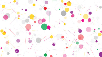 Abstract background of colorful floating circles and connecting lines creating a sense of network and data flow