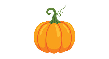 Obraz premium A vibrant orange pumpkin with a curly green stem sits on a white background.