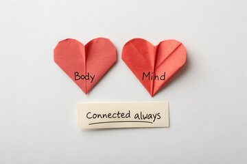 Paper hearts representing body mind and connection always