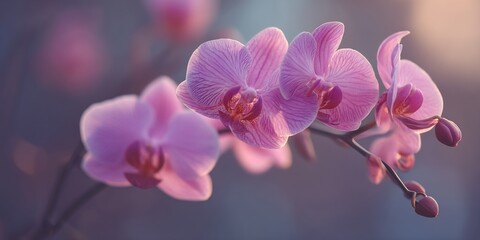 Beautiful pink orchid flower blossoms close up macro photography floral background wallpaper delicate bloom plant