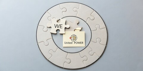 Puzzle pieces forming a circle representing united power