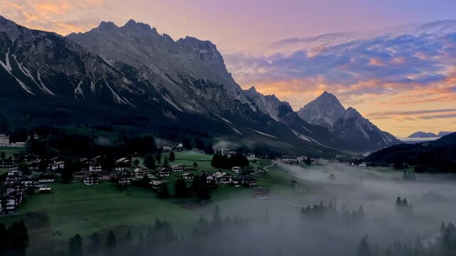Cortina d' Ampezzo in Italian Alps, Winter Olympics in Italy, winter skiing resort in the Dolomites, Cima Tofana di Mezzo. Autumn morning mountain forest. Beautiful meadow in the Italian Alps . 