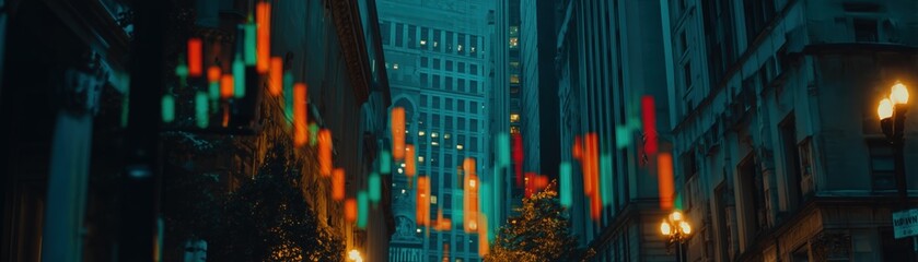 City street illuminated with colorful lights for the holidays.