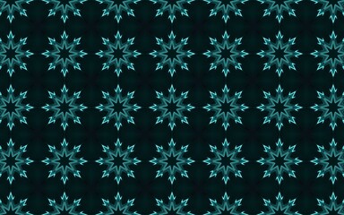 Seamless vector pattern with blue damask flowers and winter snowflakes for a festive Christmas holiday design