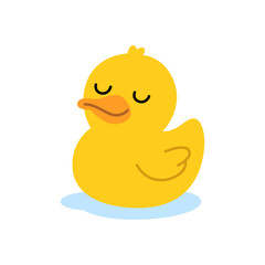 Yellow rubber duck. Simple flat cartoon bath toy design for prints, kids decor, and merchandise.