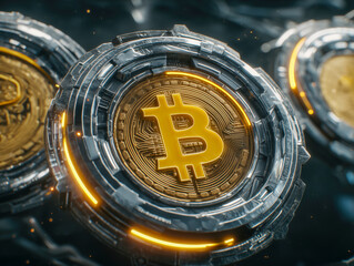 Futuristic Bitcoin digital currency representation.