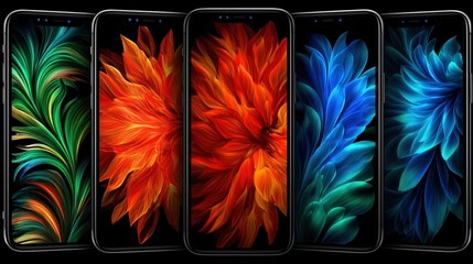 Vibrant smartphone displays showcasing intricate floral designs.