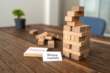 Wooden block tower with pressure and carefully labels
