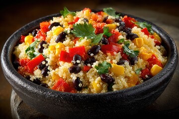 Vibrant Quinoa Salad Bowl In Ceramic Dish
