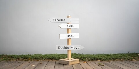 Wooden signpost with directions against neutral background