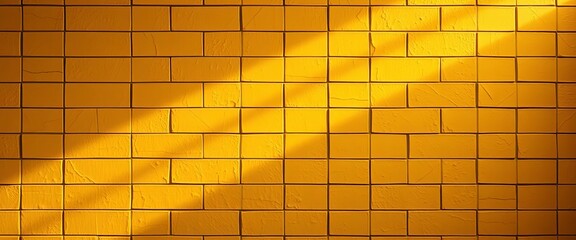 Warm yellow stone tile wall, textured surface, natural light,  yellow tiles,   exterior wall