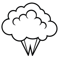 Outline of a fluffy explosion or cloud with bursts emanating downward in monochrome