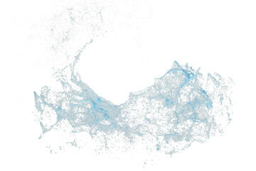 Dynamic Blue Water Splash with Droplets liquid fluid isolated on a transparent background