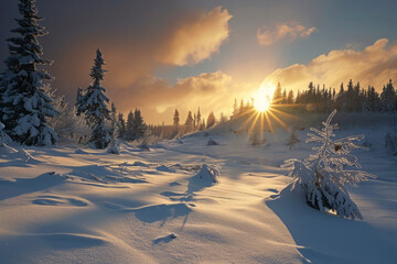 Winter landscape in the forest. Generative AI