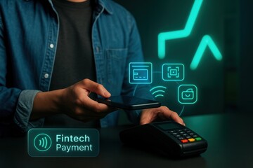 Fintech payment revolution modern workspace digital transaction urban setting close-up view innovative technology for seamless financial experiences
