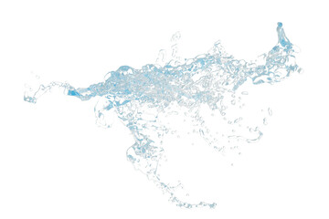 Abstract Blue Water Splash with Droplets liquid fluid isolated on a transparent background