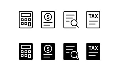 Minimalist finance and tax icons set in black and white design