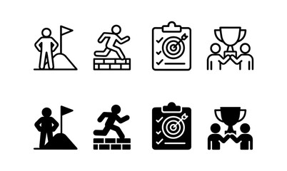 Achievement icons: milestone and success symbols in linear style