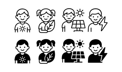 Eco-friendly kids set with renewable energy and nature icons