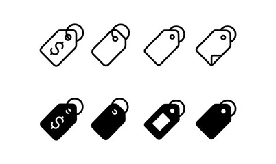 Minimalist icons of price tags in linear and solid styles