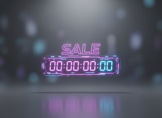 Glowing neon countdown timer displaying Cyber Monday sale