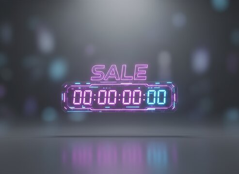 Glowing neon countdown timer displaying Cyber Monday sale
