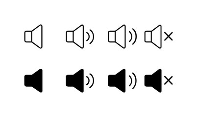 Volume control icons: mute, low, high sound levels in outline and solid styles