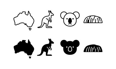 Fototapeta premium Australian icons in minimalist design: kangaroo, koala, and landmarks