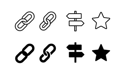 Fototapeta premium Minimalist icons of links, arrows, and stars in black and white