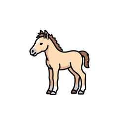 Charming cartoon foal standing proudly with a light brown mane and tail isolated on white background