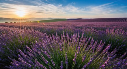Lavender field during sunrise landscape