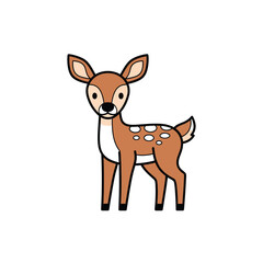 Adorable cartoon fawn with spotted coat standing gracefully isolated on white background