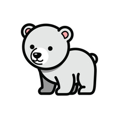 Charming cartoon polar bear cub with a friendly expression isolated on white background