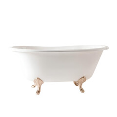 Photo of white porcelain clawfoot bathtub isolated on transparent background
