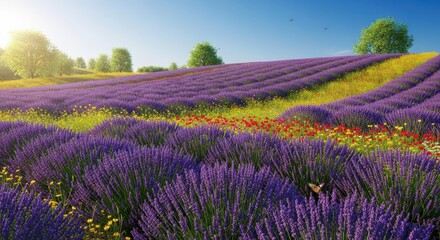 Naklejka premium Lavender field scenic summer landscape